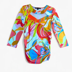 Boston Proper Retro Vibe Ruched Sequin Neckline Blouse size XS